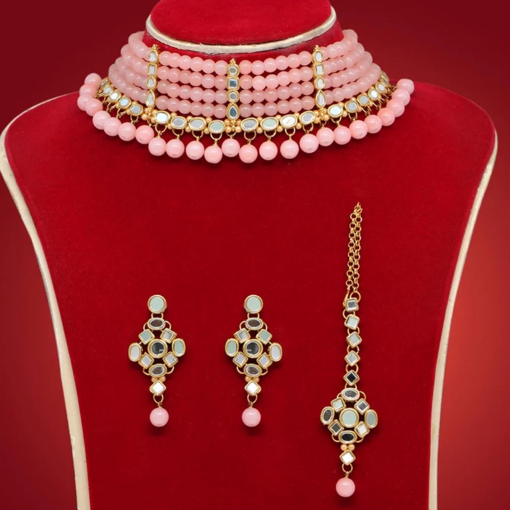 Baby Pink choker set with mirror work.